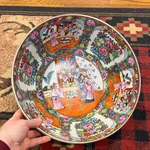 Antique Chinese rose medallion punch bowl